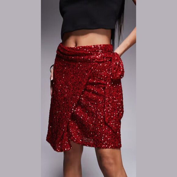 Never Fully Dressed Jaspre Red‎ Sequin Embellished Mini Skirt - SZ 2 - NWT - Picture 3 of 14